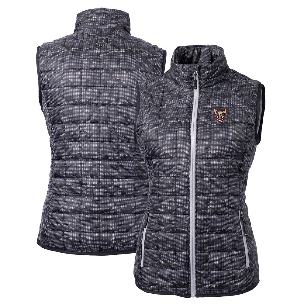 Women's Cutter & Buck Black El Paso Chihuahuas Rainier PrimaLoft Eco Insulated Printed Full-Zip Puffer Vest