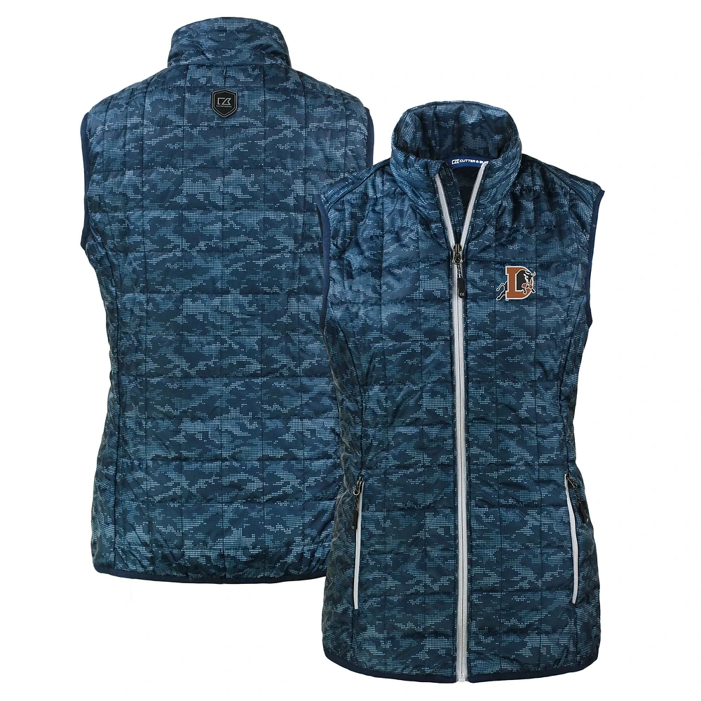 Women's Cutter & Buck Navy Durham Bulls Rainier PrimaLoft Eco Insulated Printed Full-Zip Puffer Vest