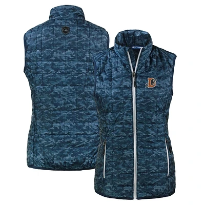 Women's Cutter & Buck Navy Durham Bulls Rainier PrimaLoft Eco Insulated Printed Full-Zip Puffer Vest
