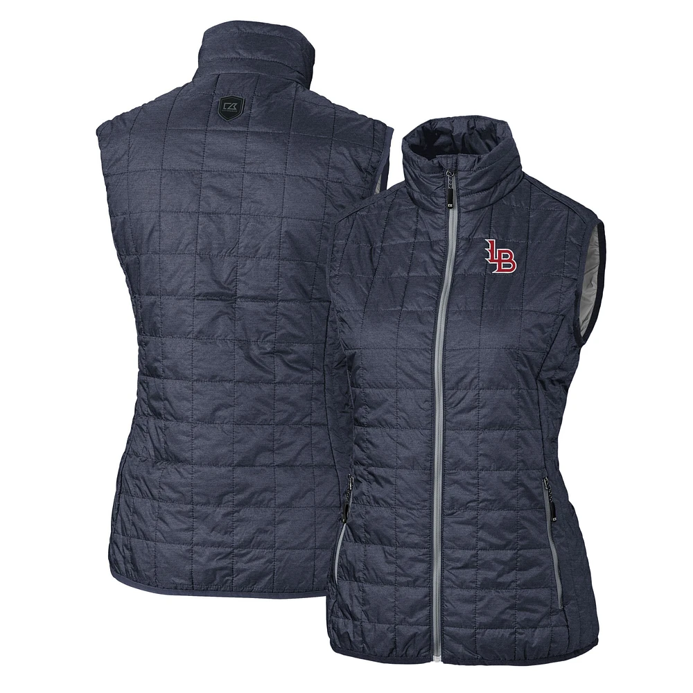 Women's Cutter & Buck Heather Navy Louisville Bats Rainier PrimaLoft Eco Insulated Full-Zip Puffer Vest