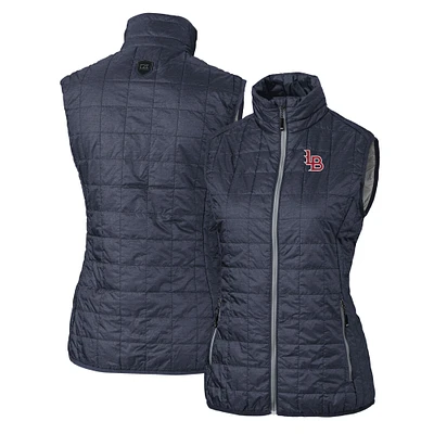 Women's Cutter & Buck Heather Navy Louisville Bats Rainier PrimaLoft Eco Insulated Full-Zip Puffer Vest