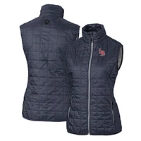 Women's Cutter & Buck Heather Navy Louisville Bats Rainier PrimaLoft Eco Insulated Full-Zip Puffer Vest
