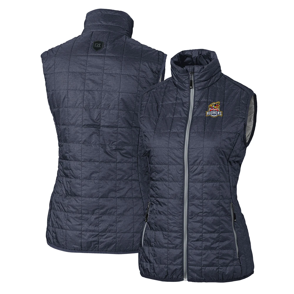 Women's Cutter & Buck Heather Navy Toledo Mud Hens Rainier PrimaLoft Eco Insulated Full-Zip Puffer Vest