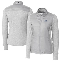 Women's Cutter & Buck  Gray West Michigan Whitecaps Stealth DryTec Hybrid Quilted Full-Zip Windbreaker Jacket