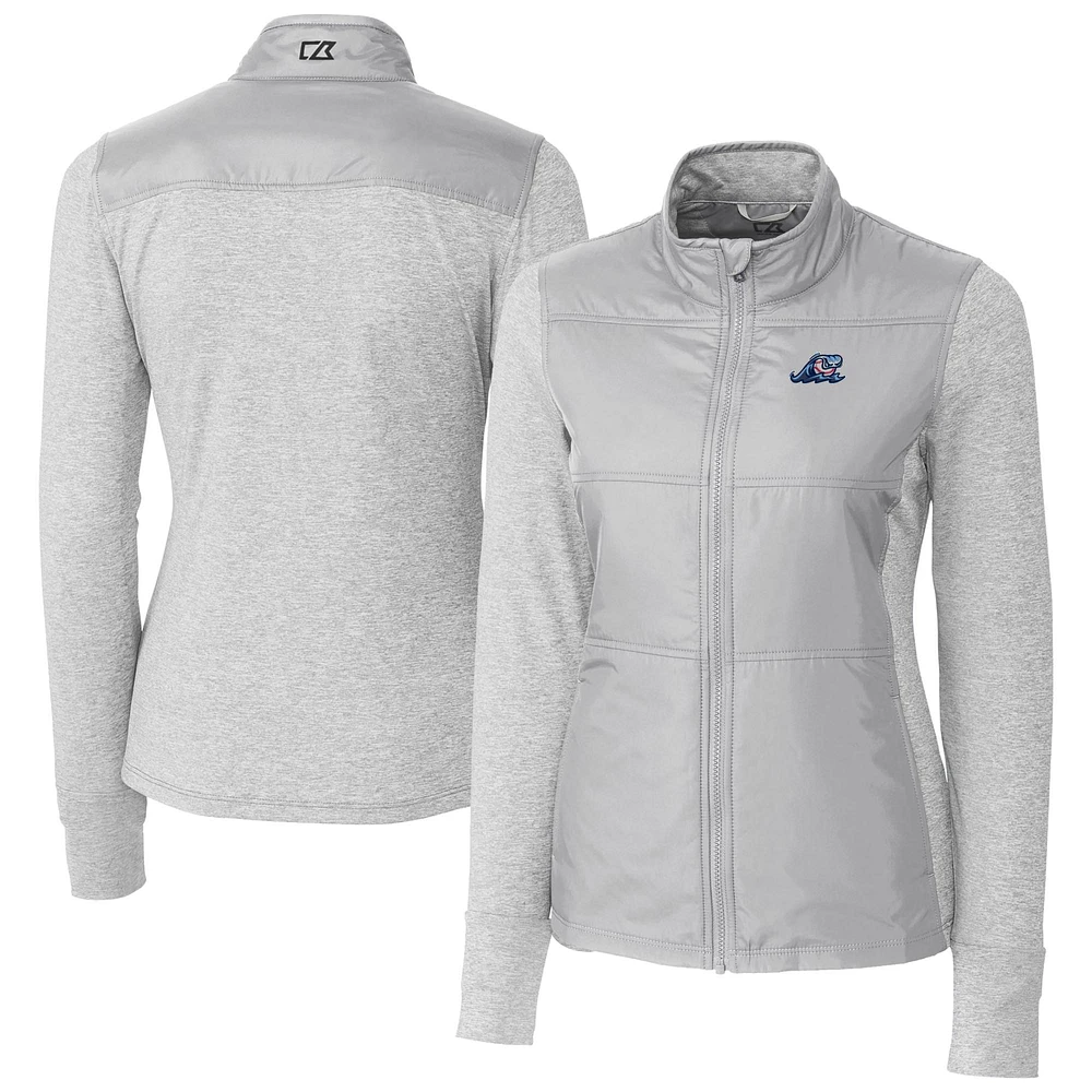 Women's Cutter & Buck Gray West Michigan Whitecaps Stealth DryTec Hybrid Quilted Full-Zip Windbreaker Jacket