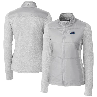Women's Cutter & Buck  Gray West Michigan Whitecaps Stealth DryTec Hybrid Quilted Full-Zip Windbreaker Jacket
