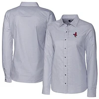 Women's Cutter & Buck  Charcoal Memphis Redbirds Stretch Oxford Stripe Long Sleeve Button-Up Dress Shirt
