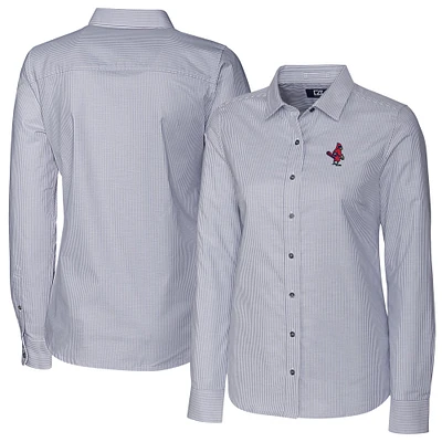 Women's Cutter & Buck  Charcoal Memphis Redbirds Stretch Oxford Stripe Long Sleeve Button-Up Dress Shirt
