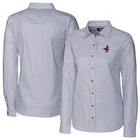 Women's Cutter & Buck  Charcoal Memphis Redbirds Stretch Oxford Stripe Long Sleeve Button-Up Dress Shirt