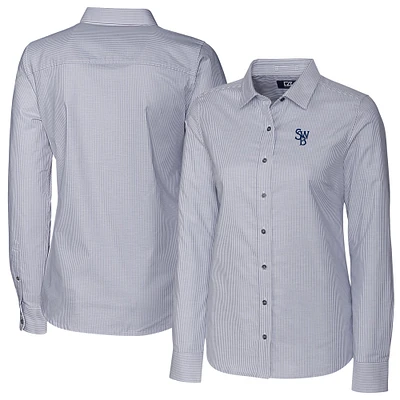 Women's Cutter & Buck  Charcoal Scranton Wilkes-Barre RailRiders Stretch Oxford Stripe Long Sleeve Button-Up Dress Shirt