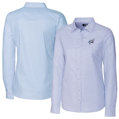 Women's Cutter & Buck  Light Blue Reading Fightin Phils Stretch Oxford Stripe Long Sleeve Button-Up Dress Shirt
