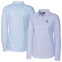 Women's Cutter & Buck  Light Blue Scranton Wilkes-Barre RailRiders Stretch Oxford Stripe Long Sleeve Button-Up Dress Shirt