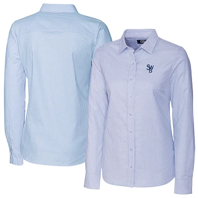 Women's Cutter & Buck  Light Blue Scranton Wilkes-Barre RailRiders Stretch Oxford Stripe Long Sleeve Button-Up Dress Shirt