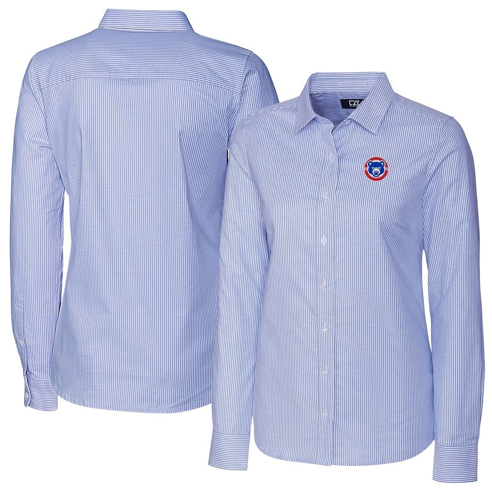 Women's Cutter & Buck Blue South Bend Cubs Stretch Oxford Stripe Long Sleeve Button-Up Dress Shirt