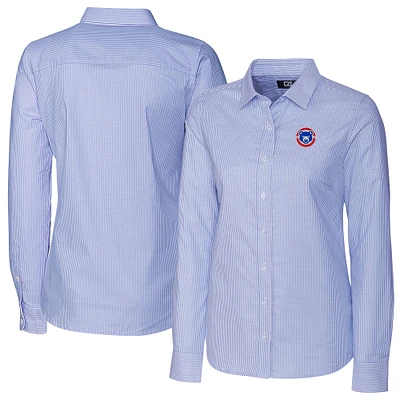 Women's Cutter & Buck  Blue South Bend Cubs Stretch Oxford Stripe Long Sleeve Button-Up Dress Shirt