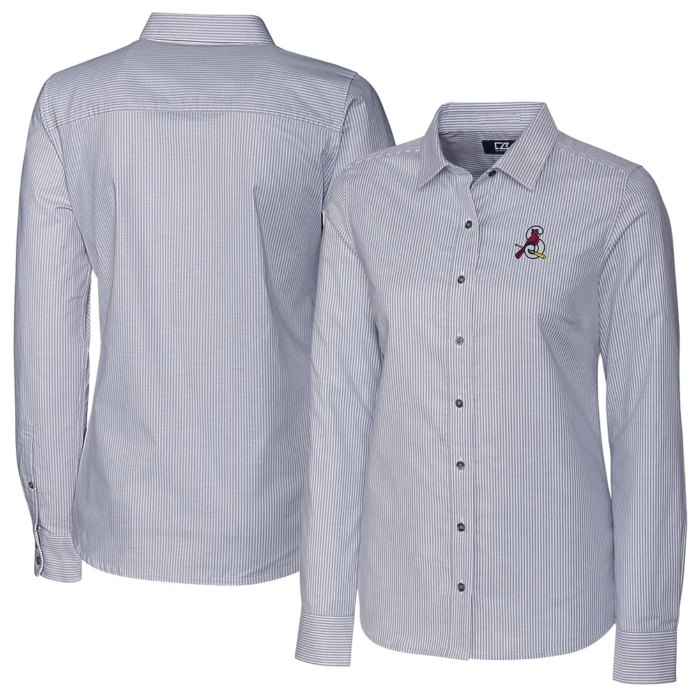 Women's Cutter & Buck Charcoal Springfield Cardinals Stretch Oxford Stripe Long Sleeve Button-Up Dress Shirt