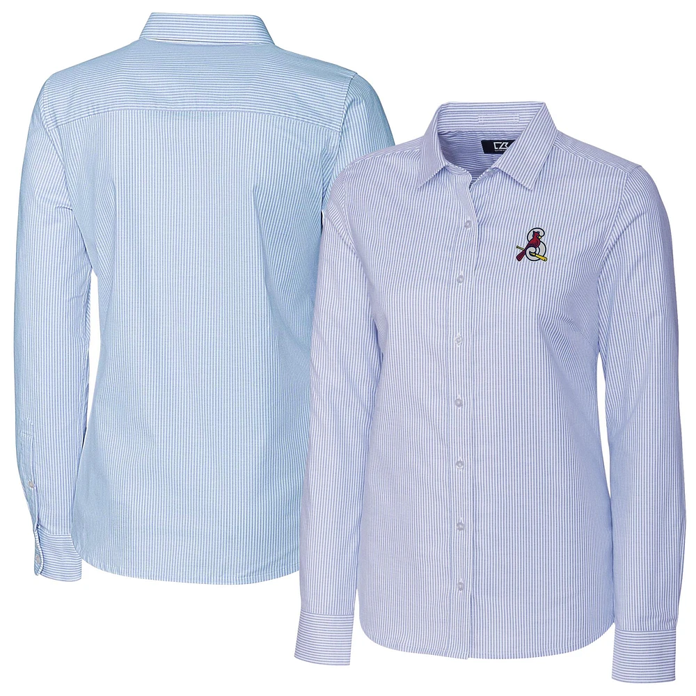 Women's Cutter & Buck Light Blue Springfield Cardinals Stretch Oxford Stripe Long Sleeve Button-Up Dress Shirt