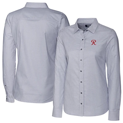 Women's Cutter & Buck  Charcoal Tacoma Rainiers Stretch Oxford Stripe Long Sleeve Button-Up Dress Shirt