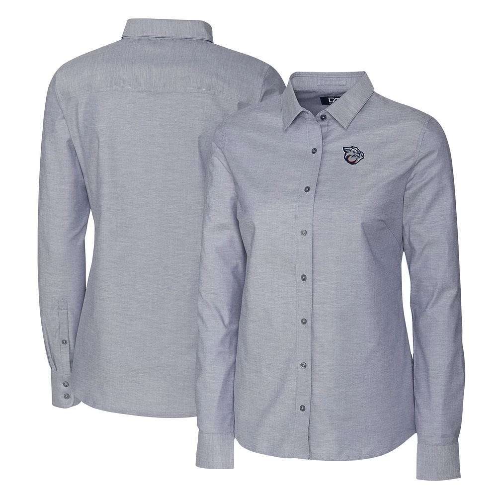 Women's Cutter & Buck Charcoal Lehigh Valley IronPigs Stretch Oxford Long Sleeve Tri-Blend Button-Up Dress Shirt