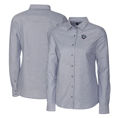 Women's Cutter & Buck Charcoal Lehigh Valley IronPigs Stretch Oxford Long Sleeve Tri-Blend Button-Up Dress Shirt