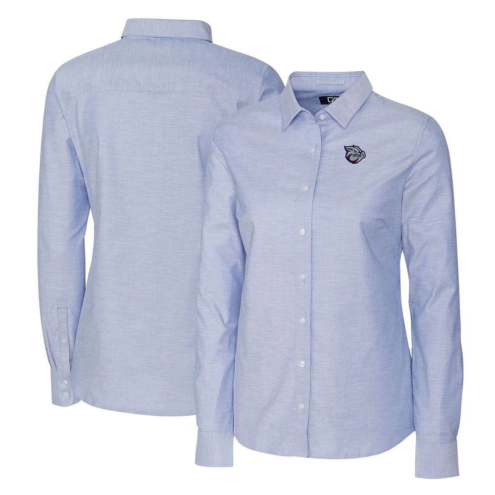 Women's Cutter & Buck Light Blue Lehigh Valley IronPigs Stretch Oxford Long Sleeve Tri-Blend Button-Up Dress Shirt