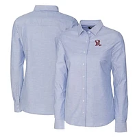 Women's Cutter & Buck Light Blue Frisco RoughRiders Stretch Oxford Long Sleeve Tri-Blend Button-Up Dress Shirt