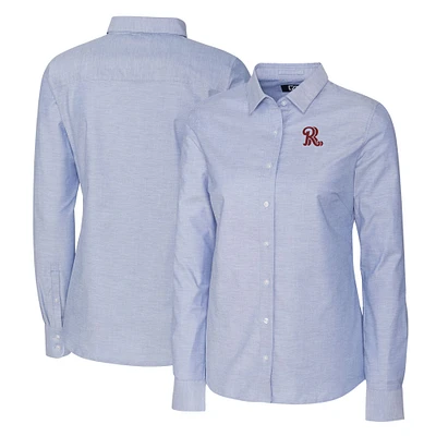Women's Cutter & Buck Light Blue Frisco RoughRiders Stretch Oxford Long Sleeve Tri-Blend Button-Up Dress Shirt