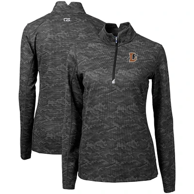Women's Cutter & Buck  Black Durham Bulls Traverse Camo Stretch Quarter-Zip Pullover Top