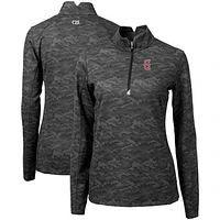 Women's Cutter & Buck  Black Greenville Drive Traverse Camo Stretch Quarter-Zip Pullover Top