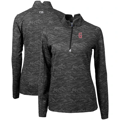 Women's Cutter & Buck  Black Greenville Drive Traverse Camo Stretch Quarter-Zip Pullover Top