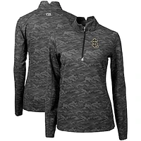 Women's Cutter & Buck  Black Salt Lake Bees Traverse Camo Stretch Quarter-Zip Pullover Top