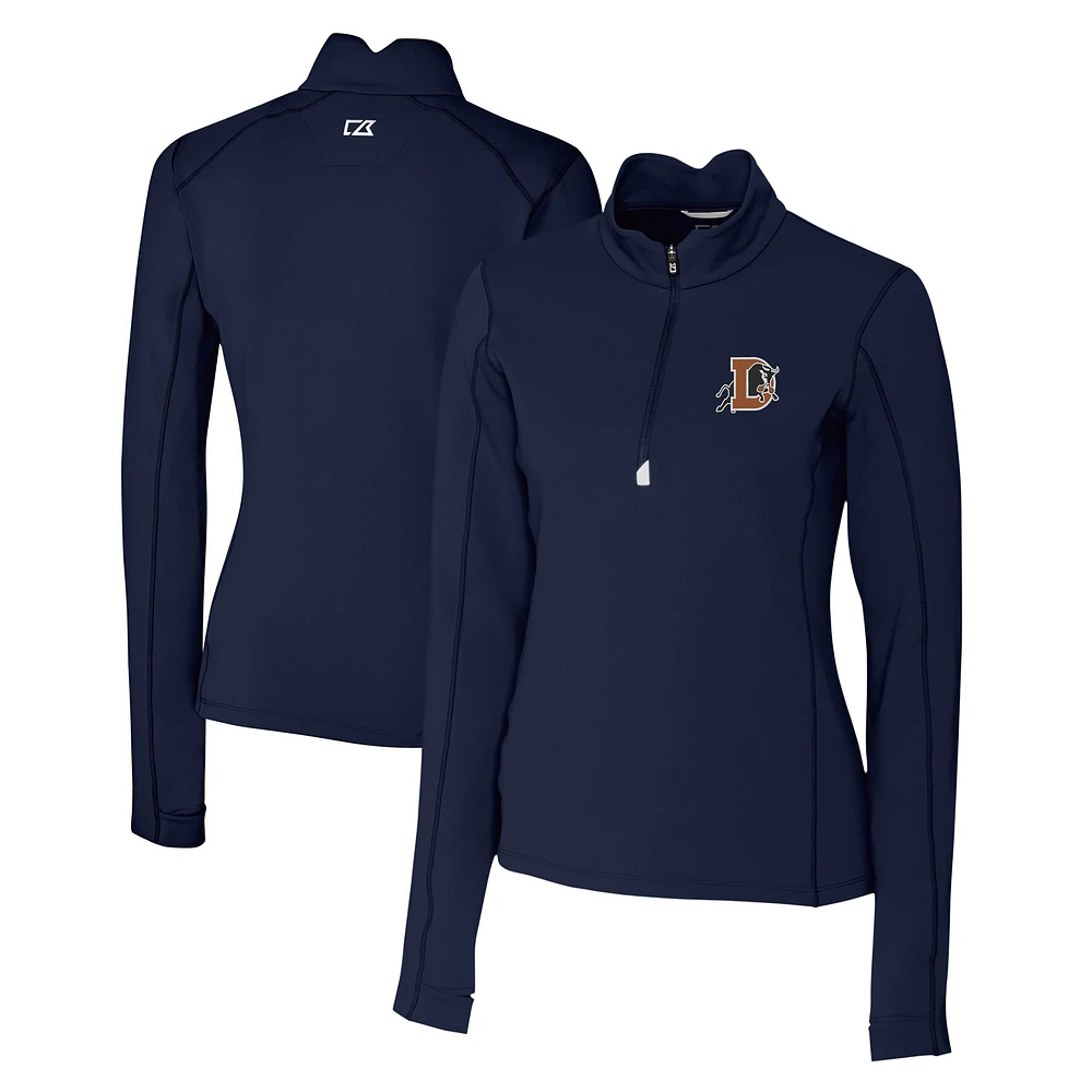 Women's Cutter & Buck Navy Durham Bulls Traverse DryTec Stretch Quarter-Zip Pullover Top