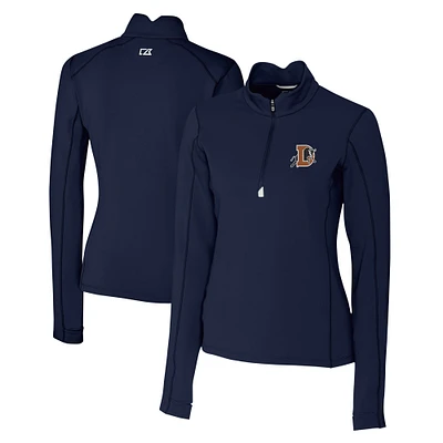 Women's Cutter & Buck  Navy Durham Bulls Traverse DryTec Stretch Quarter-Zip Pullover Top