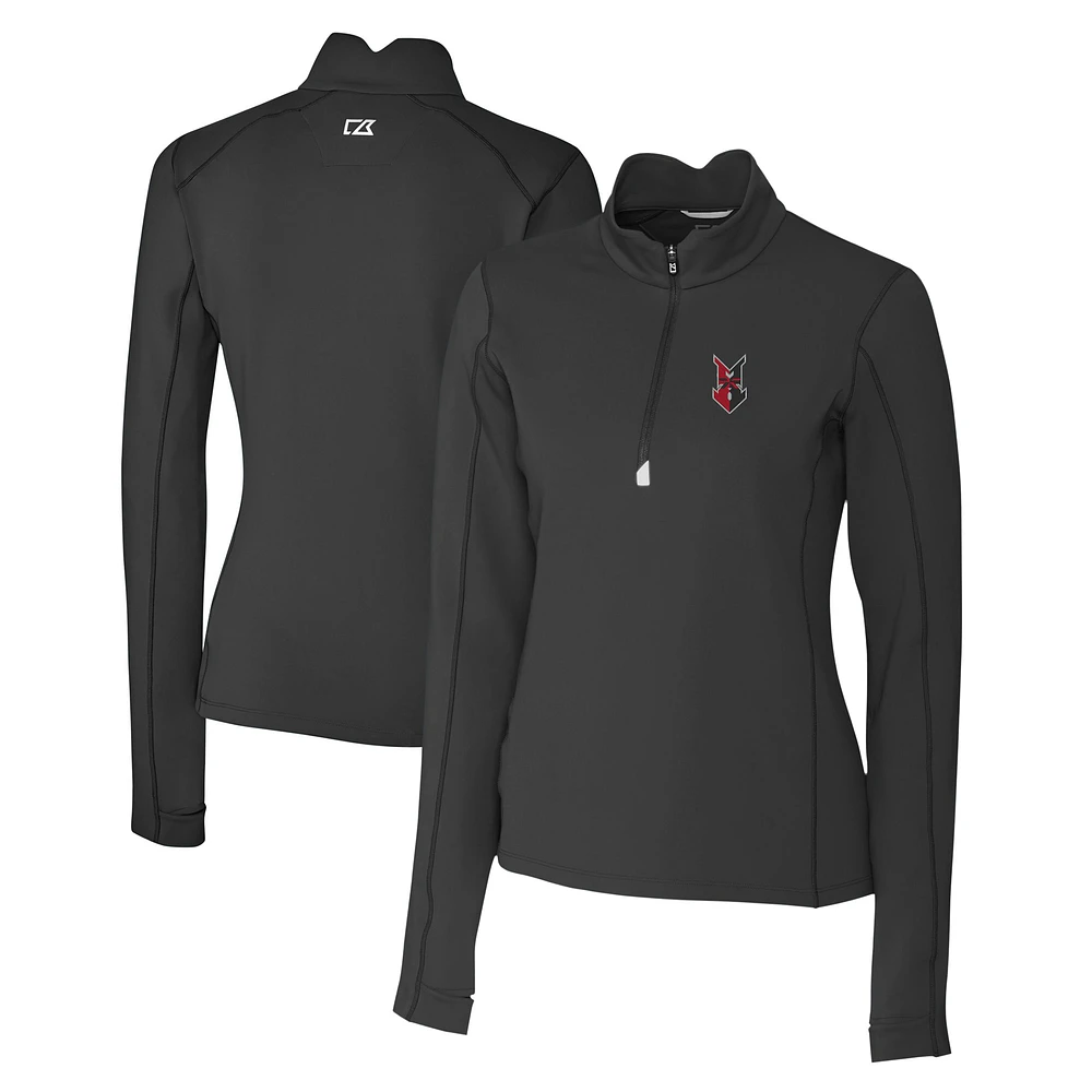 Women's Cutter & Buck Black Indianapolis Indians Traverse DryTec Stretch Quarter-Zip Pullover Top