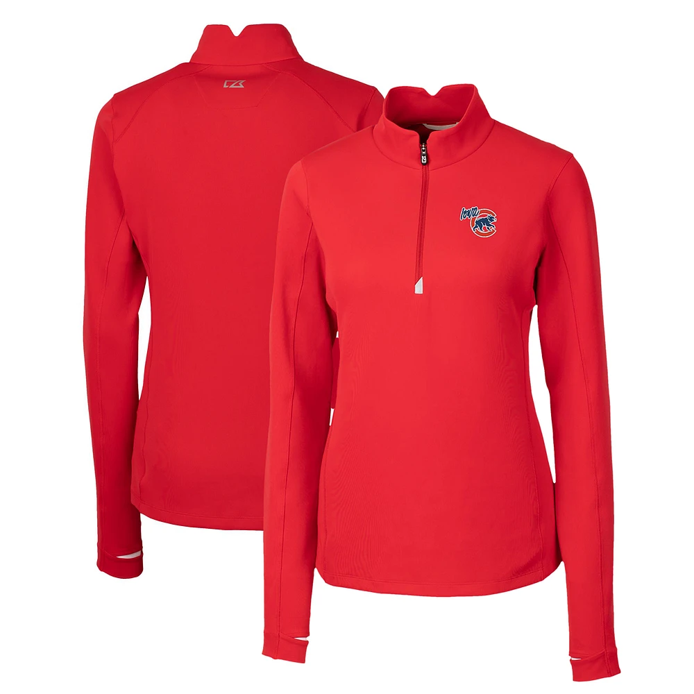Women's Cutter & Buck Red Iowa Cubs Traverse DryTec Stretch Quarter-Zip Pullover Top