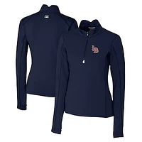 Women's Cutter & Buck  Navy Louisville Bats Traverse DryTec Stretch Quarter-Zip Pullover Top