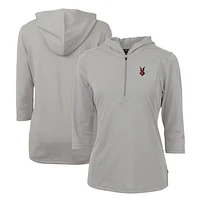 Women's Cutter & Buck  Gray Indianapolis Indians Virtue Eco Pique Recycled 3/4-Sleeve Half-Zip Pullover Hoodie