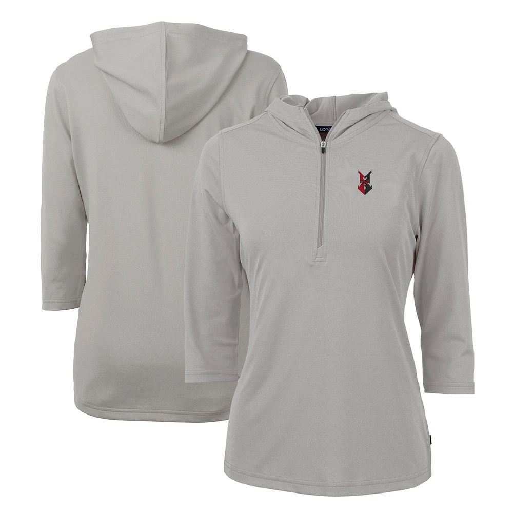 Women's Cutter & Buck Gray Indianapolis Indians Virtue Eco Pique Recycled 3/4-Sleeve Half-Zip Pullover Hoodie