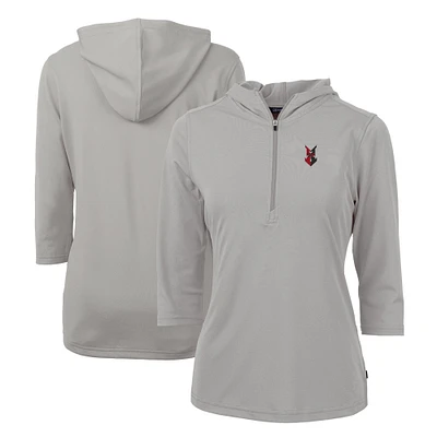 Women's Cutter & Buck  Gray Indianapolis Indians Virtue Eco Pique Recycled 3/4-Sleeve Half-Zip Pullover Hoodie