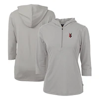 Women's Cutter & Buck  Gray Indianapolis Indians Virtue Eco Pique Recycled 3/4-Sleeve Half-Zip Pullover Hoodie