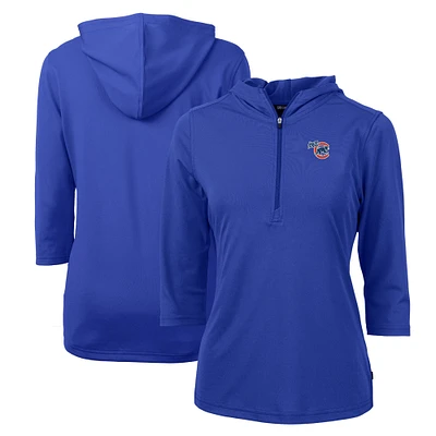 Women's Cutter & Buck Iowa Cubs Virtue Eco Pique Recycled 3/4-Sleeve Half-Zip Pullover Hoodie