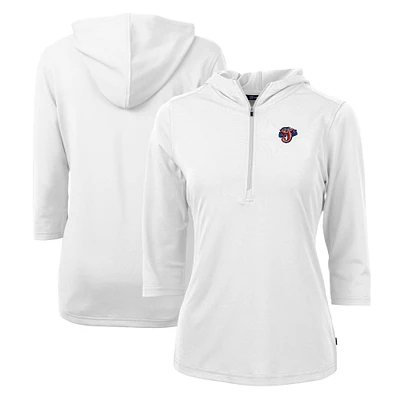 Women's Cutter & Buck  White Jacksonville Jumbo Shrimp Virtue Eco Pique Recycled 3/4-Sleeve Half-Zip Pullover Hoodie