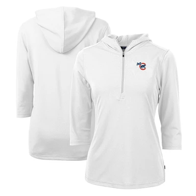 Women's Cutter & Buck  White Iowa Cubs Virtue Eco Pique Recycled 3/4-Sleeve Half-Zip Pullover Hoodie