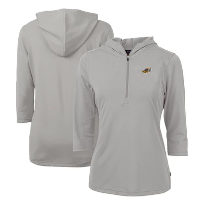Women's Cutter & Buck  Gray Akron RubberDucks Virtue Eco Pique Recycled 3/4-Sleeve Half-Zip Pullover Hoodie