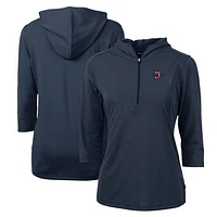Women's Cutter & Buck  Navy Jacksonville Jumbo Shrimp Virtue Eco Pique Recycled 3/4-Sleeve Half-Zip Pullover Hoodie