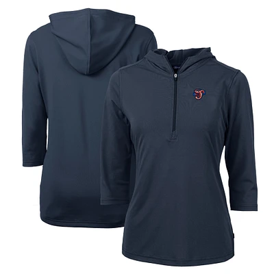 Women's Cutter & Buck  Navy Jacksonville Jumbo Shrimp Virtue Eco Pique Recycled 3/4-Sleeve Half-Zip Pullover Hoodie