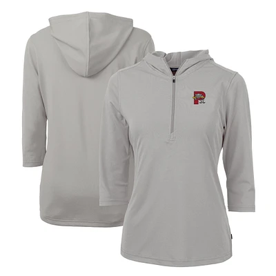 Women's Cutter & Buck  Gray Portland Sea Dogs Virtue Eco Pique Recycled 3/4-Sleeve Half-Zip Pullover Hoodie