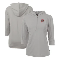 Women's Cutter & Buck  Gray Portland Sea Dogs Virtue Eco Pique Recycled 3/4-Sleeve Half-Zip Pullover Hoodie