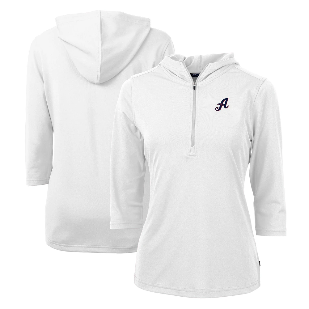 Women's Cutter & Buck White Reno Aces Virtue Eco Pique Recycled 3/4-Sleeve Half-Zip Pullover Hoodie