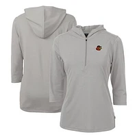 Women's Cutter & Buck  Gray Rochester Red Wings Virtue Eco Pique Recycled 3/4-Sleeve Half-Zip Pullover Hoodie